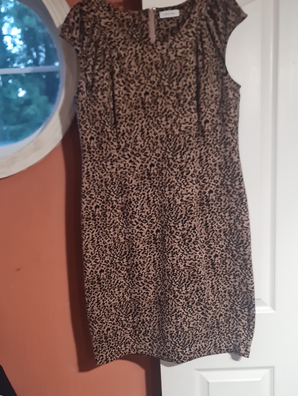 Calvin Klein Brown and Black Leopard Midi Sheath Dress Sz. 14